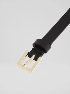 LK Bennett Black Clover Leather Square Buckle Belt