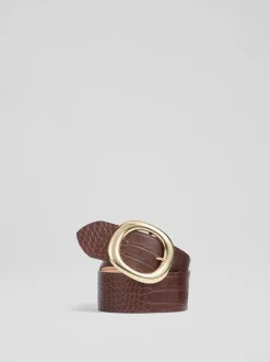 LK Bennett Brown Croc Effect Bromley Leather Belt