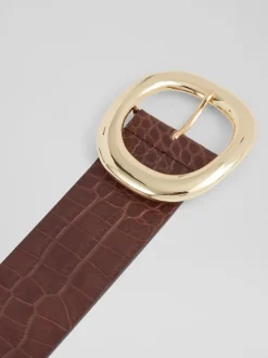LK Bennett Brown Croc Effect Bromley Leather Belt