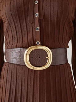 LK Bennett Brown Croc Effect Bromley Leather Belt
