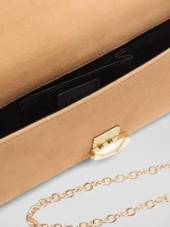 LK Bennett Natural Aria Nappa Leather Curve Flap Wide Clutch Bag