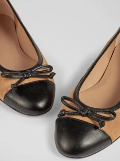 LK Bennett Natural Leather And Patent Kara Toe Cap Ballerinas