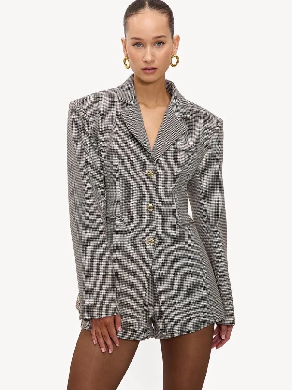 LOAVIES Grey Hug In A Stitch Houndstooth Tailored Blazer