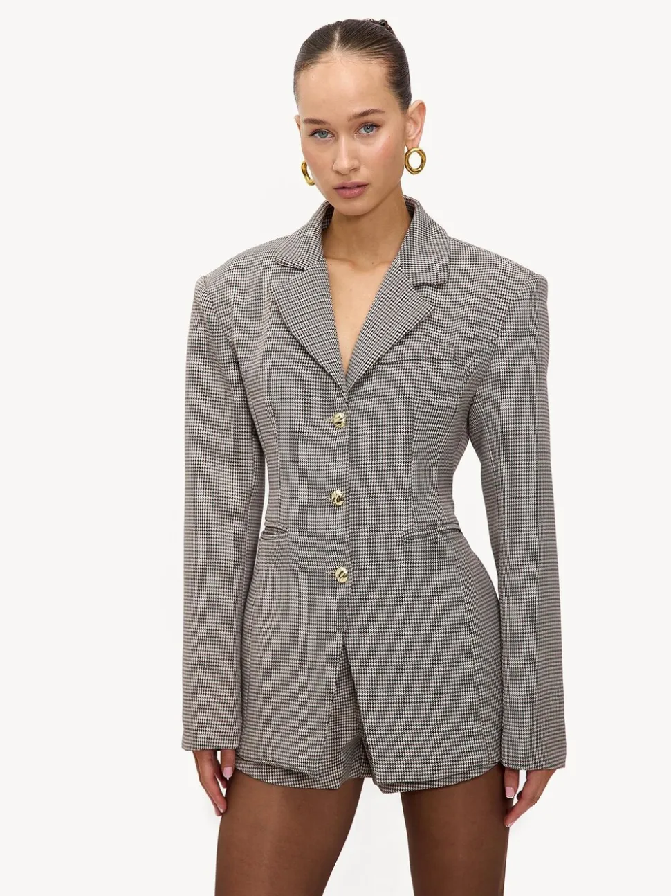 LOAVIES Grey Hug In A Stitch Houndstooth Tailored Blazer