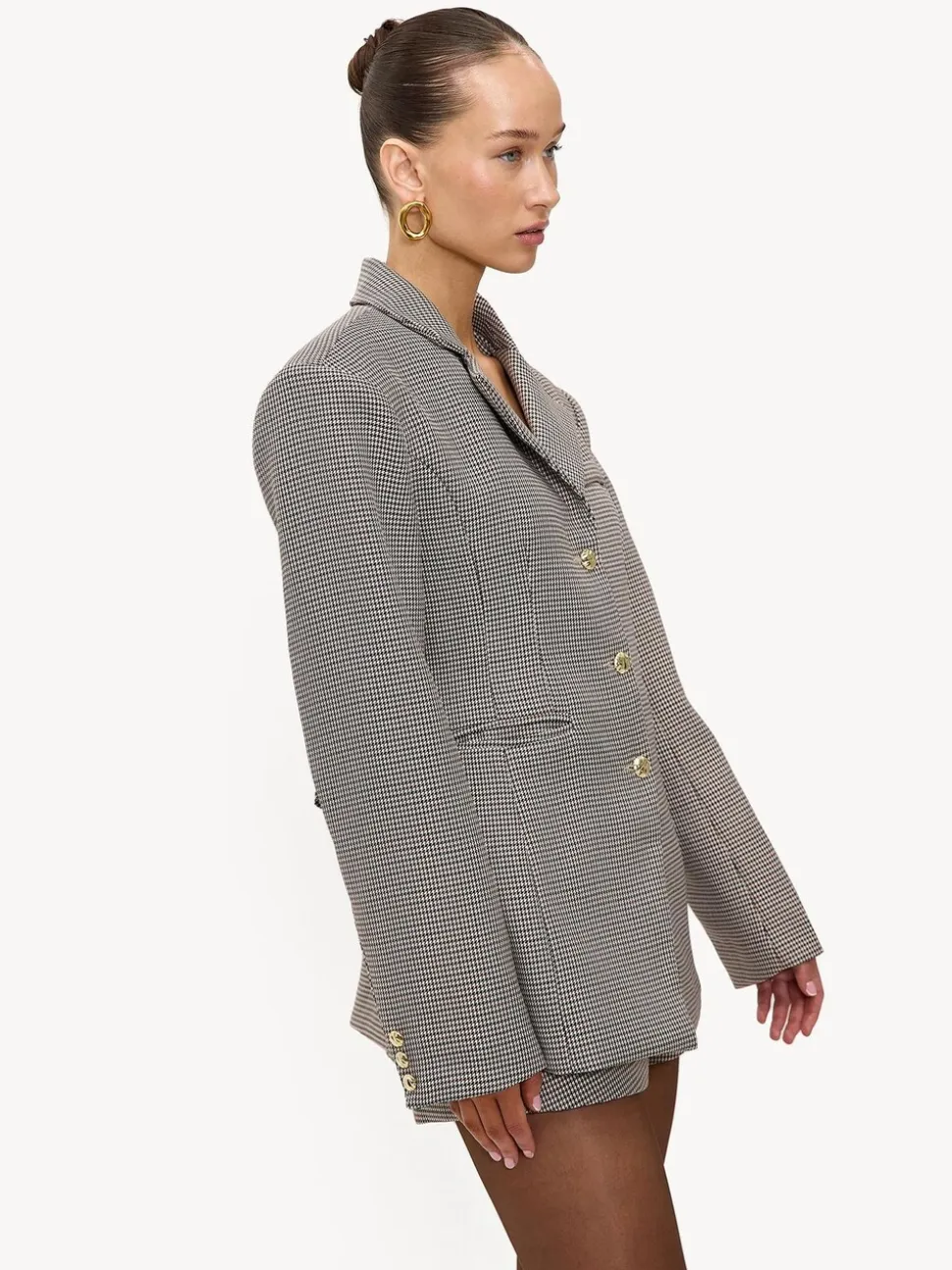 LOAVIES Grey Hug In A Stitch Houndstooth Tailored Blazer