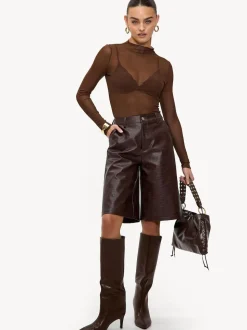 LOAVIES Hold The Haze Of Autumn Croc Faux Leather Long Brown Shorts