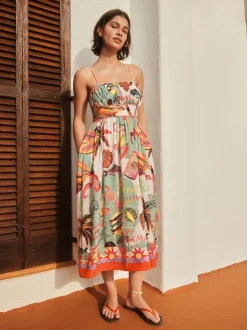 Lobster Conversational Print Embellished Midi Dress