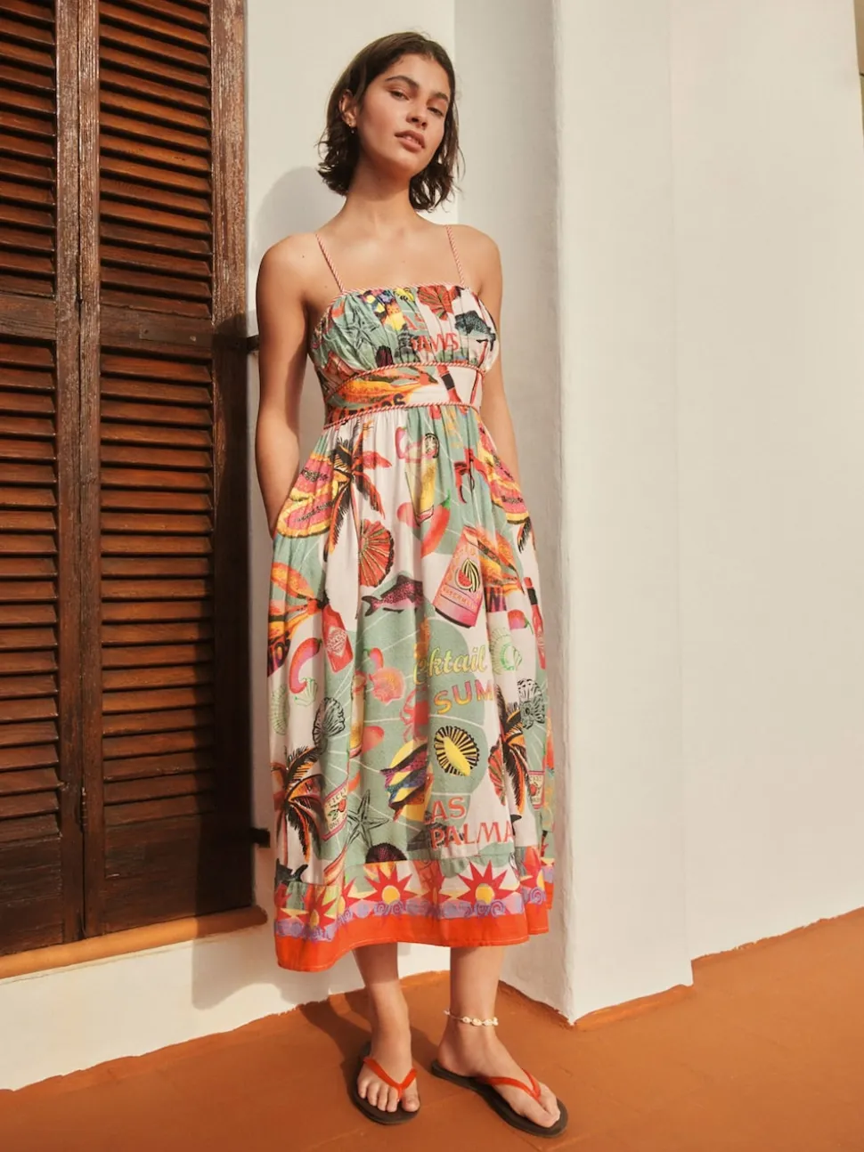 Lobster Conversational Print Embellished Midi Dress