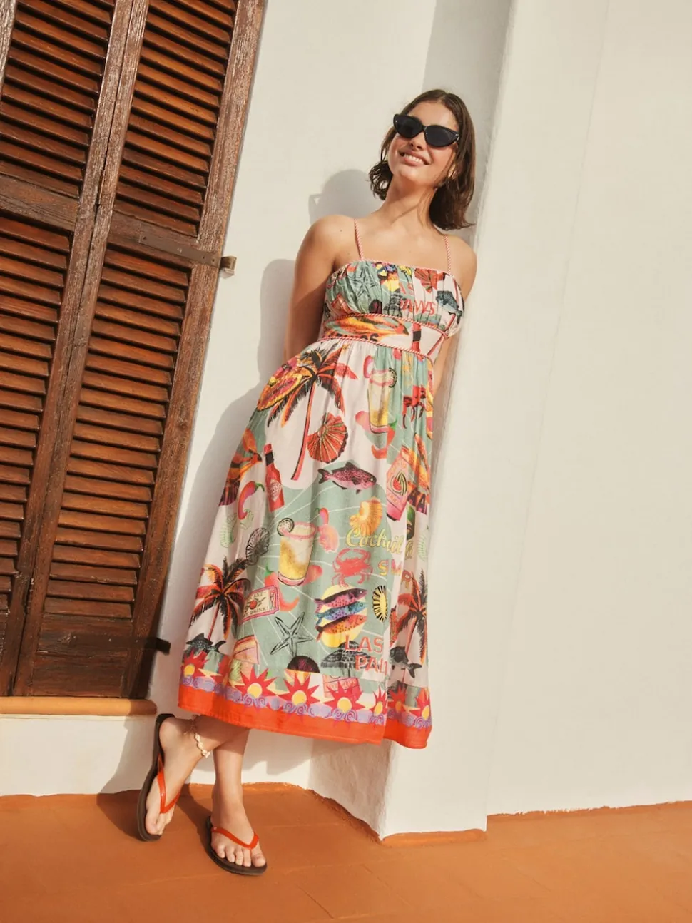 Lobster Conversational Print Embellished Midi Dress