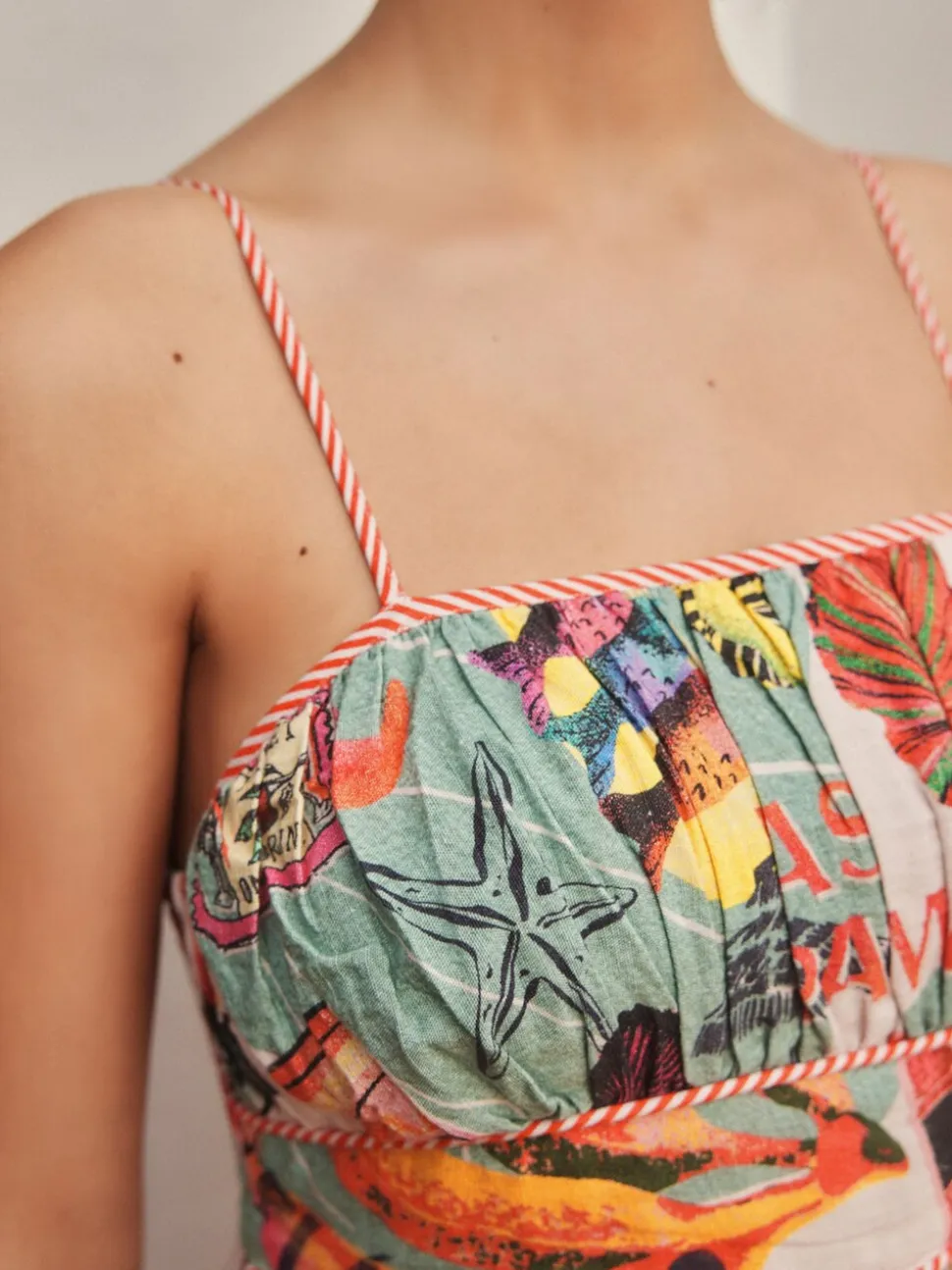 Lobster Conversational Print Embellished Midi Dress