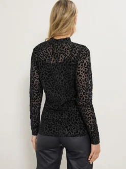 Long Tall Sally Black Burnout Animal High Neck Top