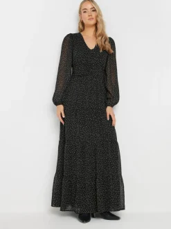 Long Tall Sally Black Chiffon Spot Tiered Maxi Dress