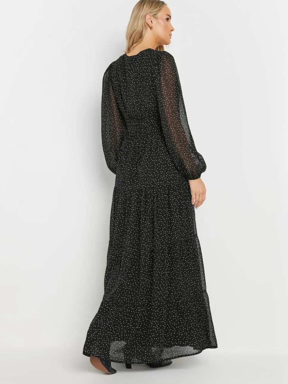 Long Tall Sally Black Chiffon Spot Tiered Maxi Dress