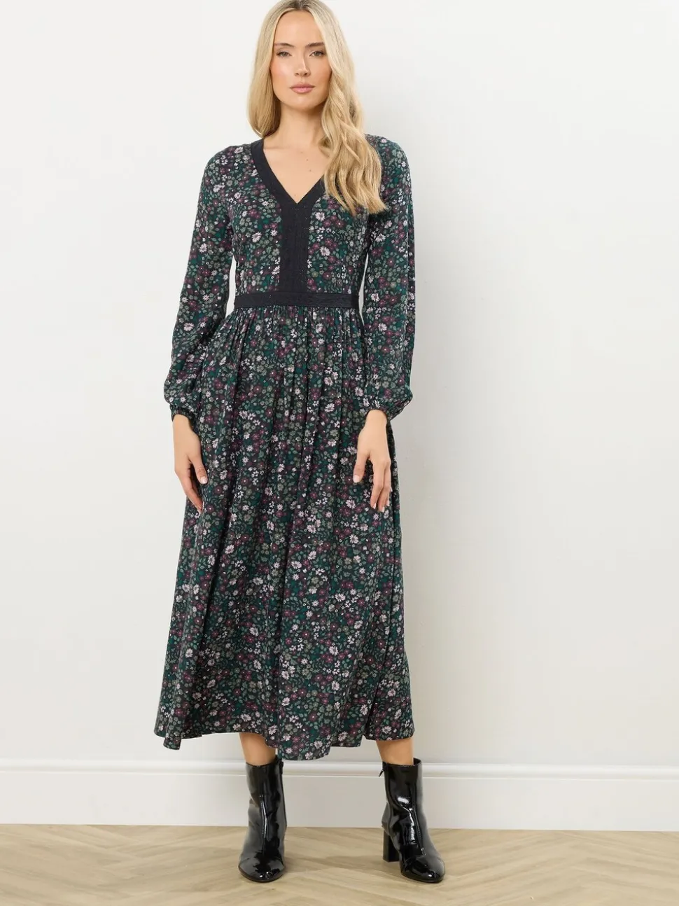 Long Tall Sally Black Ditsy Floral Lace Detail Maxi Dress