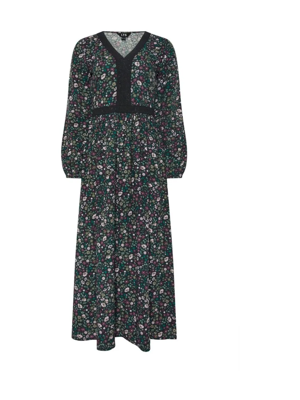 Long Tall Sally Black Ditsy Floral Lace Detail Maxi Dress