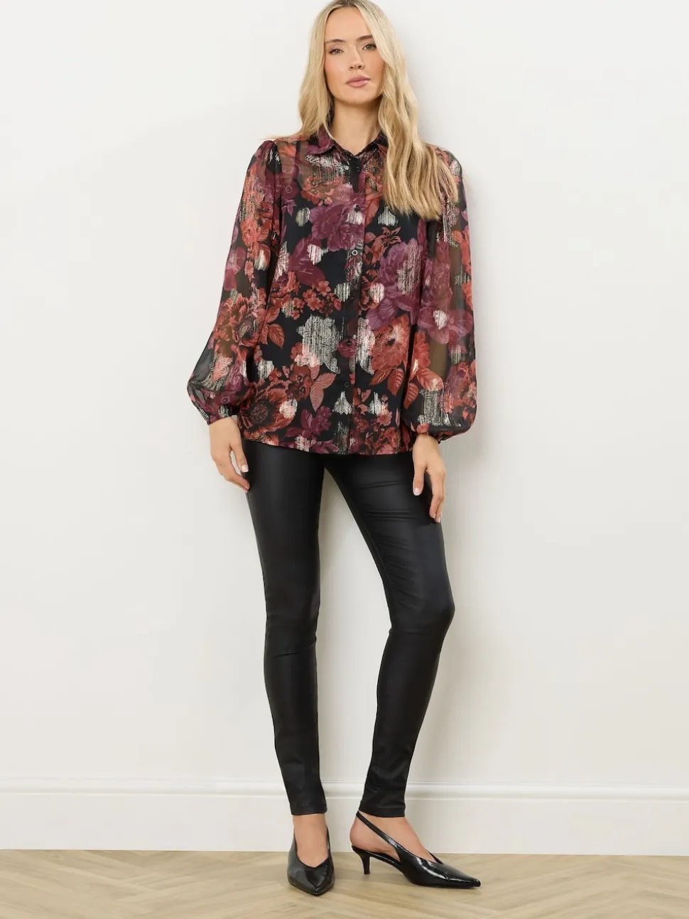 Long Tall Sally Black Jacquard Balloon Sleeve Top