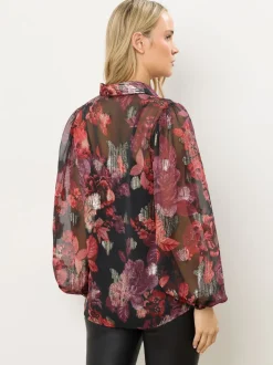 Long Tall Sally Black Jacquard Balloon Sleeve Top