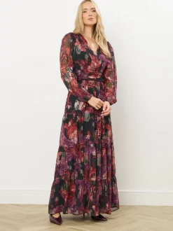 Long Tall Sally Black Jacquard Maxi Tiered Dress