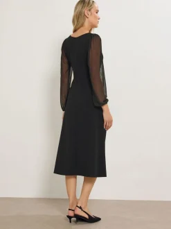 Long Tall Sally Black Mesh Sleeve Corset Midi Dress