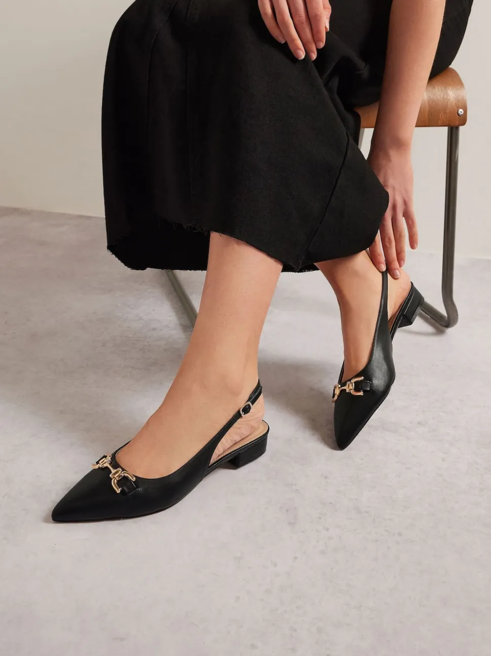 Long Tall Sally Black Metal Trim Sling Back Shoes