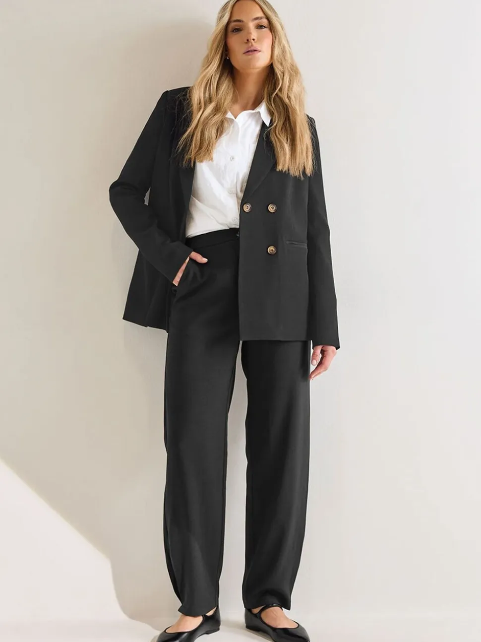 Long Tall Sally Black Pleated Barrel Trousers