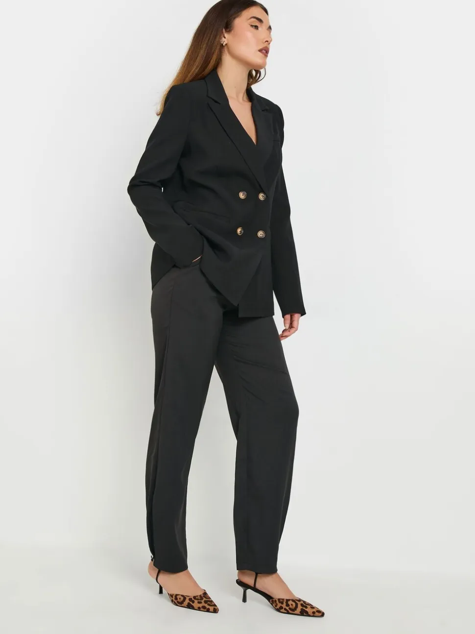 Long Tall Sally Black Pleated Barrel Trousers
