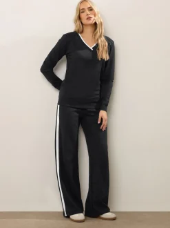 Long Tall Sally Black Ribbed Wide Leg Joggers