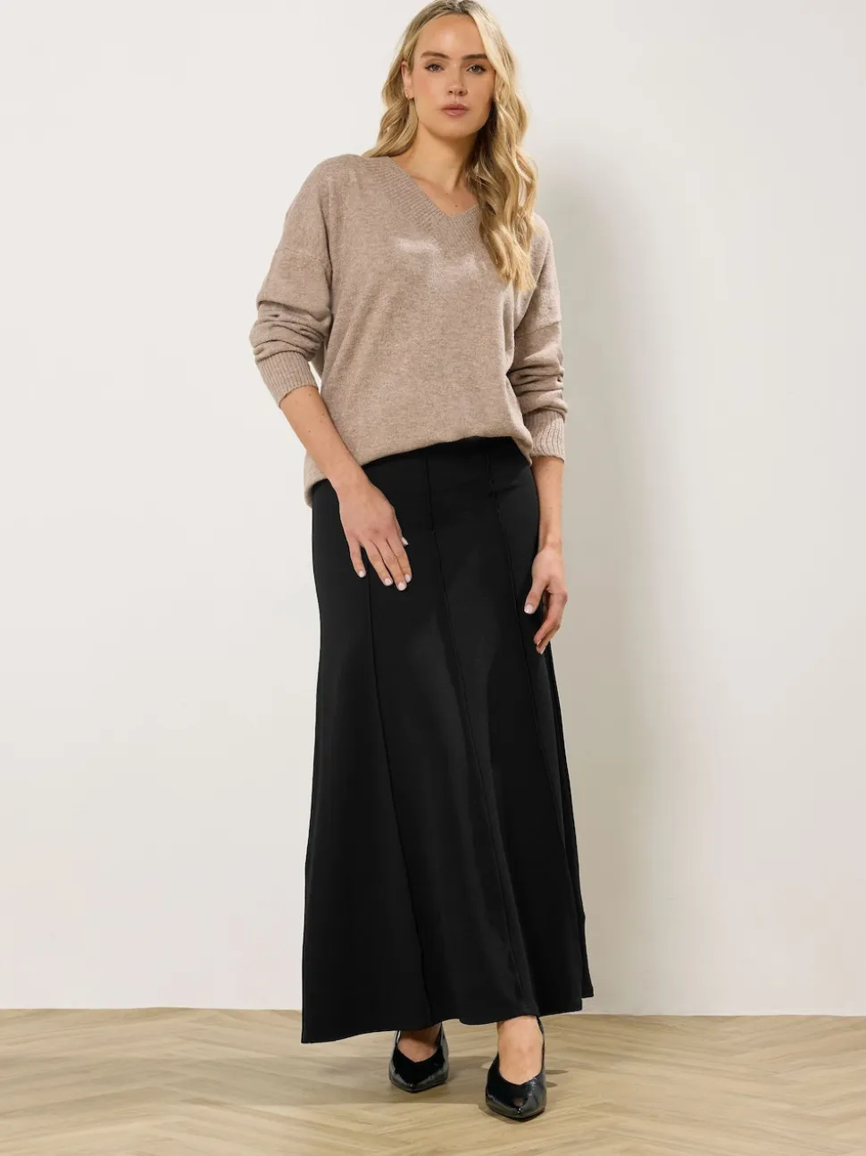 Long Tall Sally Black Seamed Maxi Flare Skirt