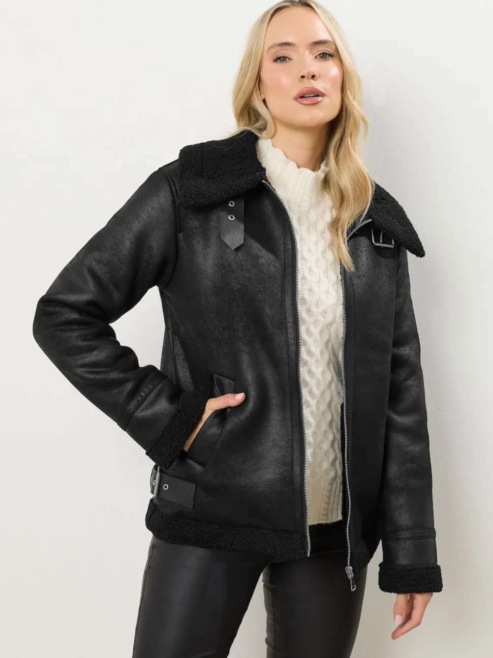 Long Tall Sally Black Taped Seam Aviator Jacket
