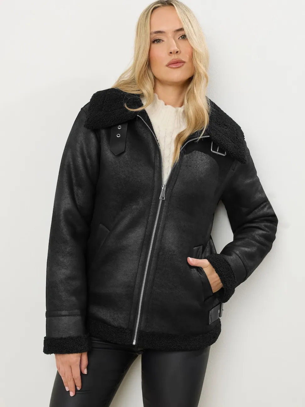 Long Tall Sally Black Taped Seam Aviator Jacket