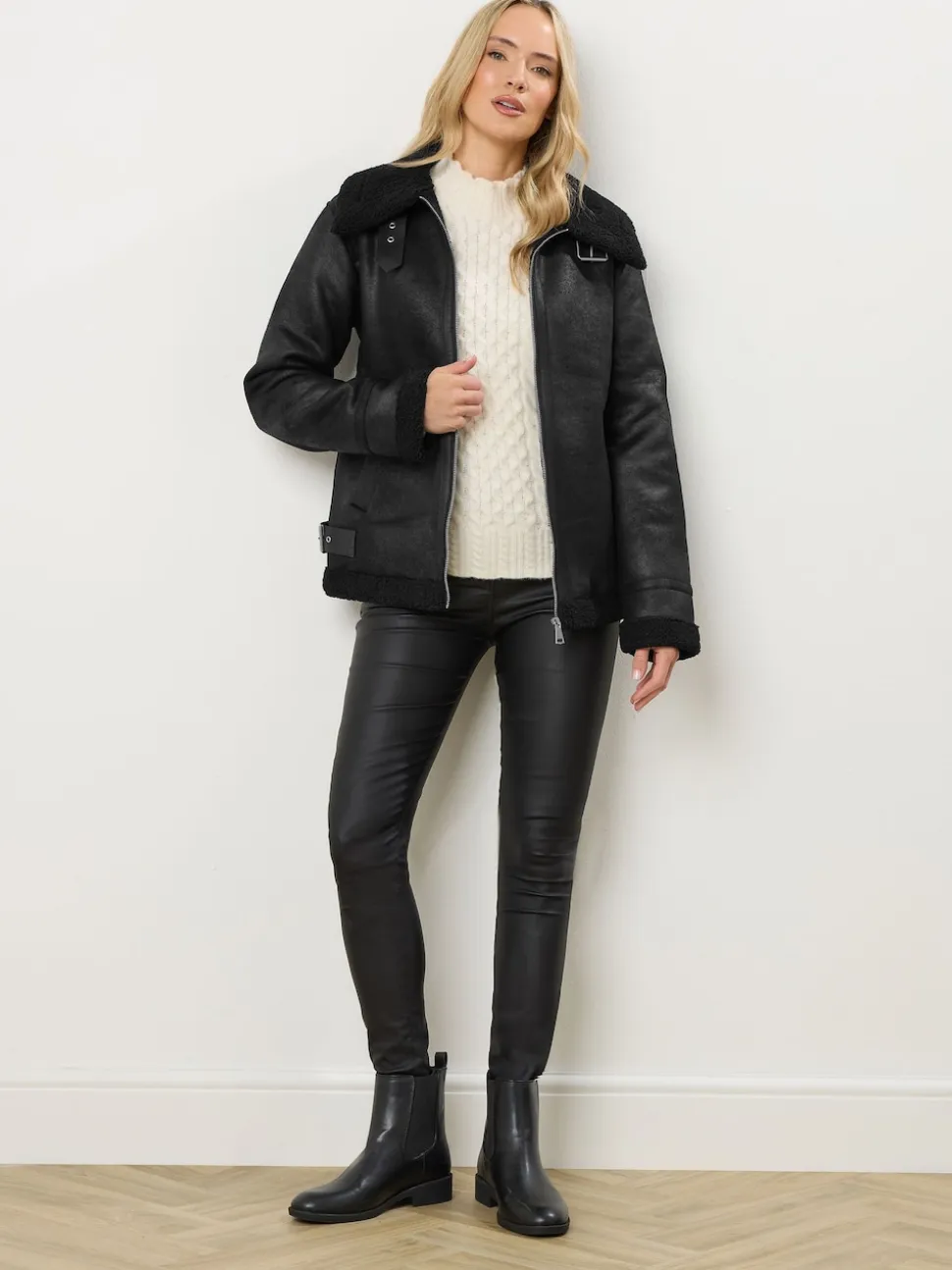 Long Tall Sally Black Taped Seam Aviator Jacket