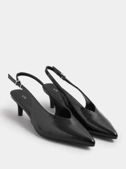Long Tall Sally Black V Cut Kitten Slingback Heel Shoes