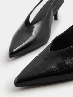 Long Tall Sally Black V Cut Kitten Slingback Heel Shoes