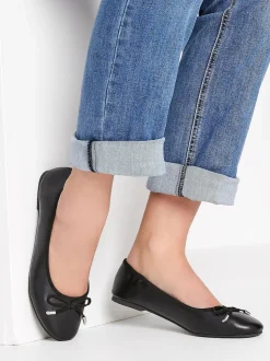 Long Tall Sally Black Wide-Fit Blaise Leather Ballerina Shoes
