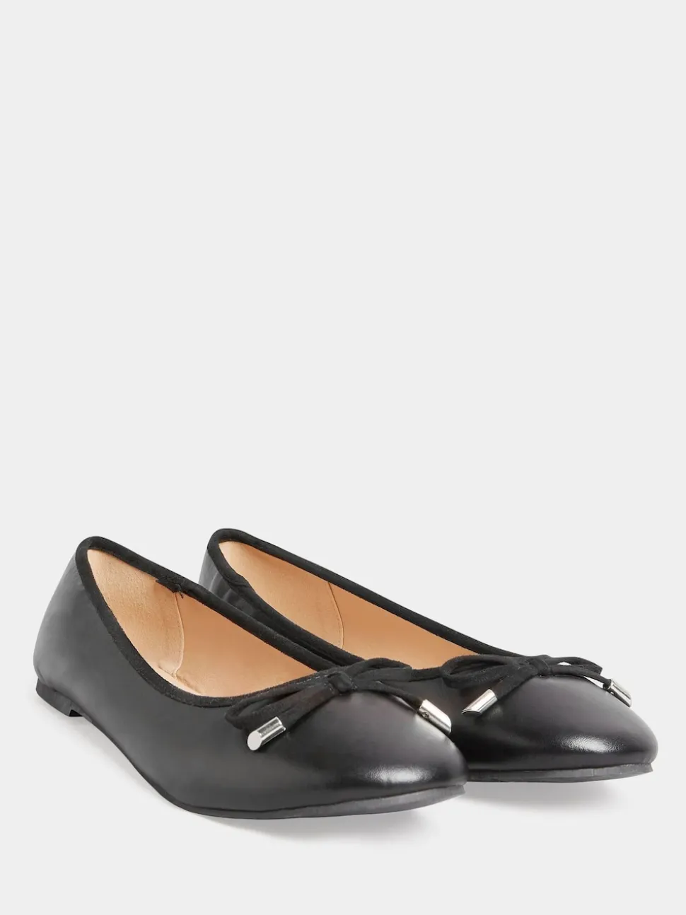 Long Tall Sally Black Wide-Fit Blaise Leather Ballerina Shoes