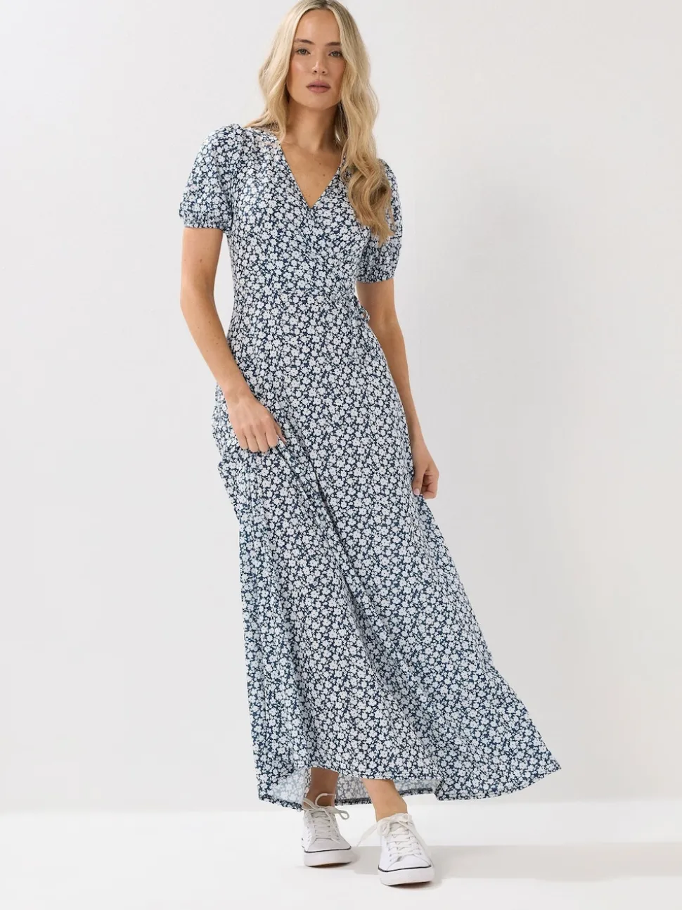 Long Tall Sally Blue Ditsy Wrap Maxi Dress