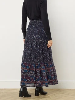Long Tall Sally Blue Floral Border Tiered Skirt