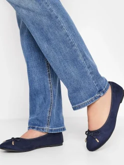 Long Tall Sally Blue Wide-Fit Ballerina Faux Suedette Pumps
