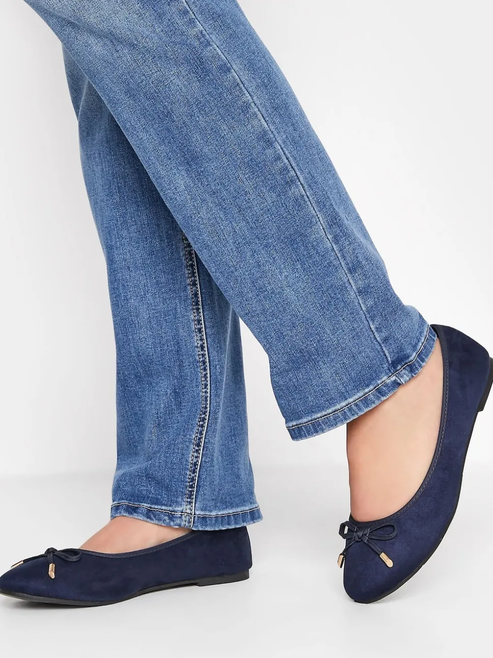 Long Tall Sally Blue Wide-Fit Ballerina Faux Suedette Pumps