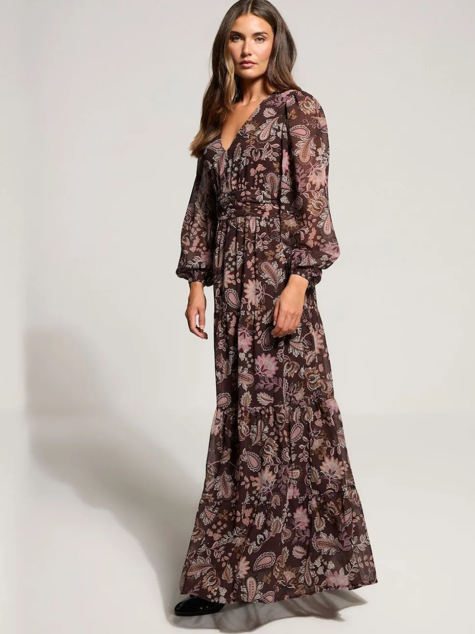 Long Tall Sally Brown Paisley Georgette Maxi Dress
