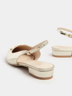 Long Tall Sally Gold Metal Trim Sling Back Shoes