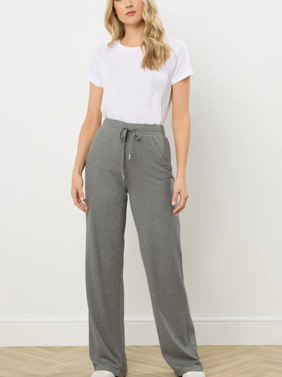 Long Tall Sally Grey Marl Waffle Wide Leg Joggers