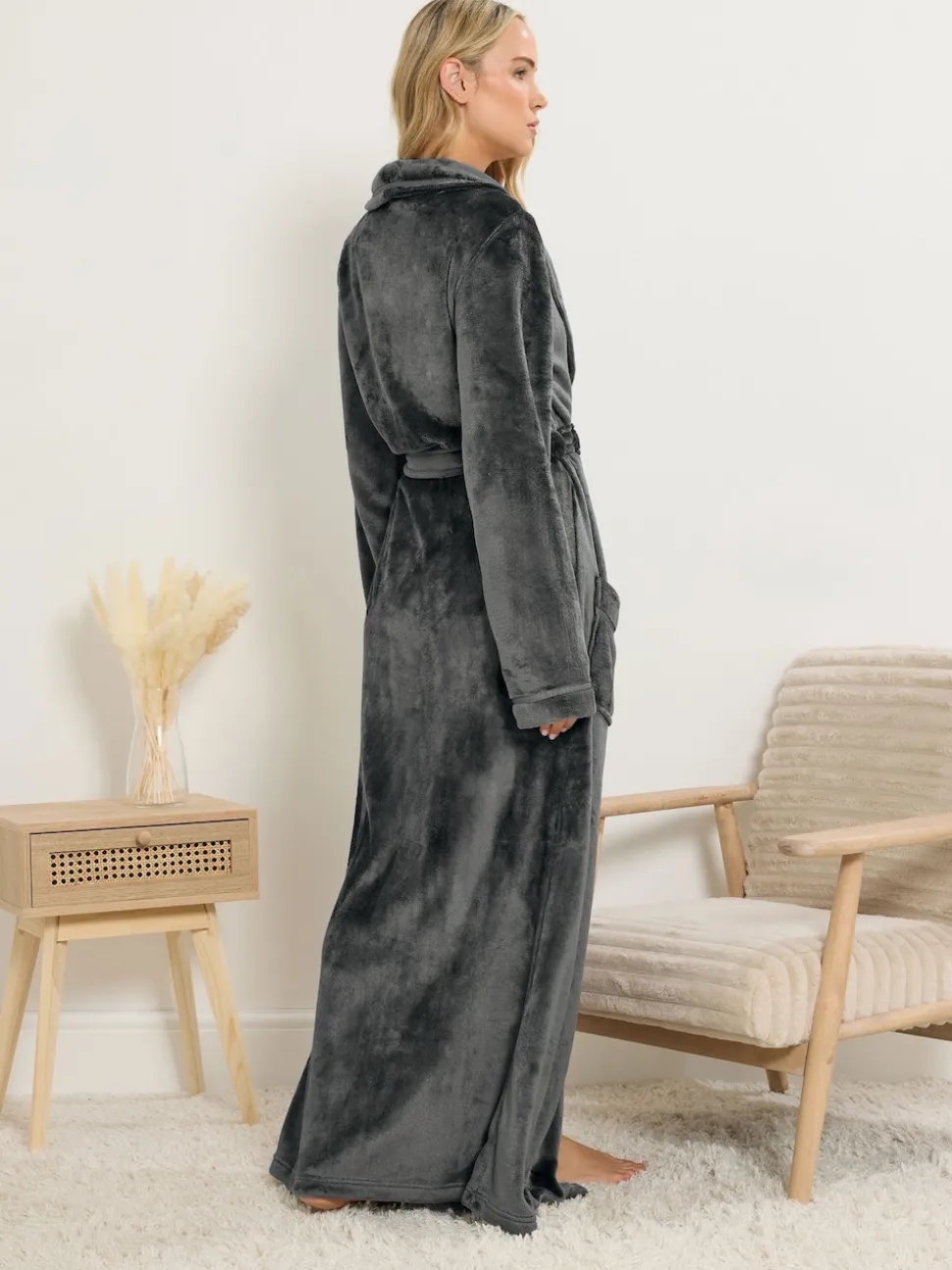 Long Tall Sally Grey Ribbon Shawl Maxi Robe