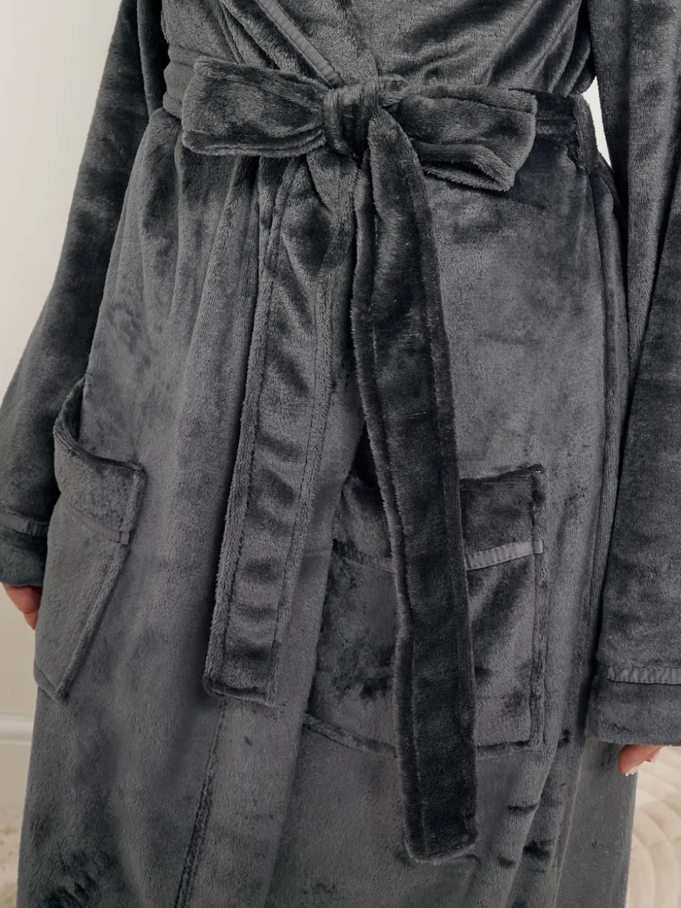 Long Tall Sally Grey Ribbon Shawl Maxi Robe