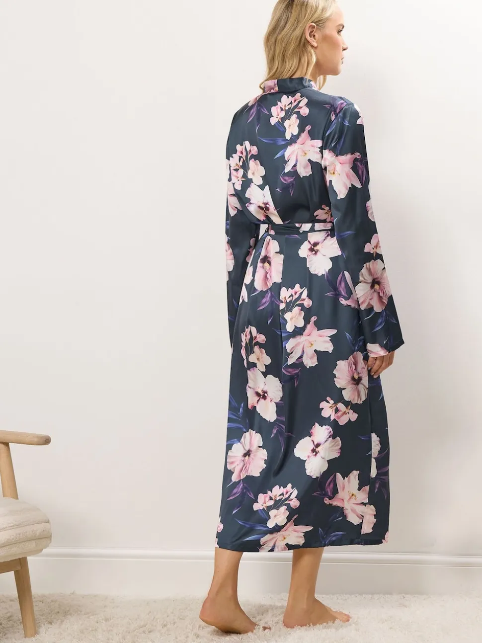 Long Tall Sally Grey Satin Maxi Robe