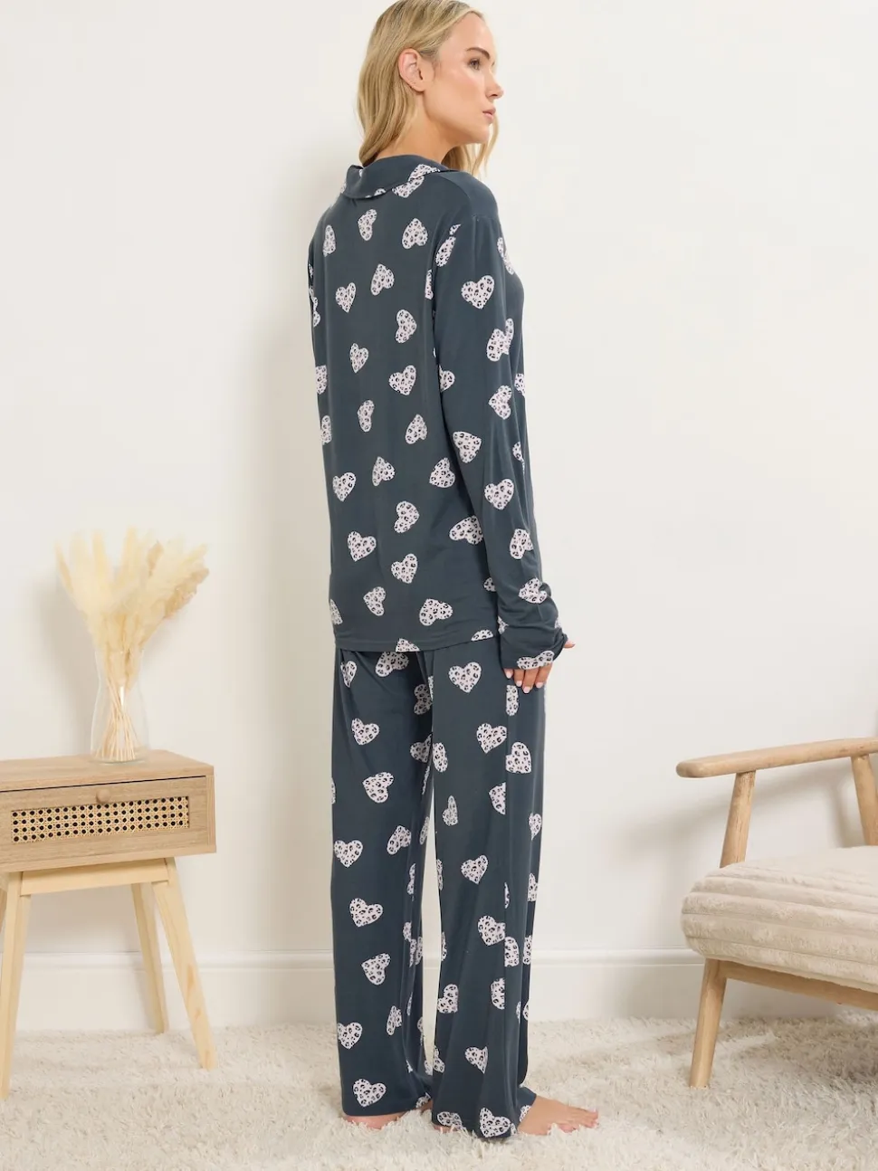 Long Tall Sally Grey Soft Touch Animal Heart Pyjamas Set