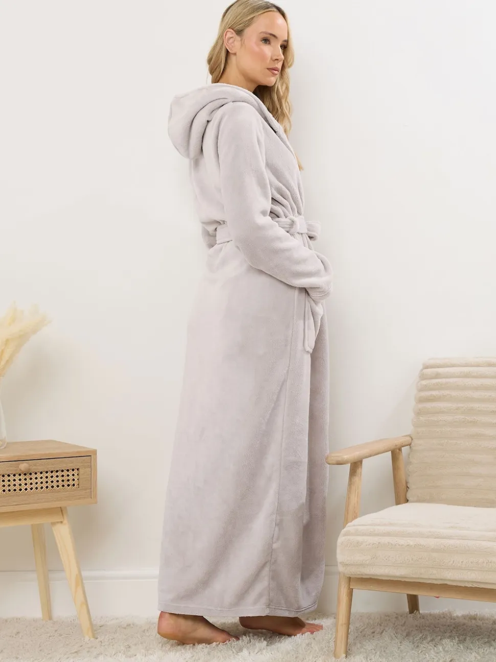 Long Tall Sally Natural Cotton Touch Hooded Maxi Robe