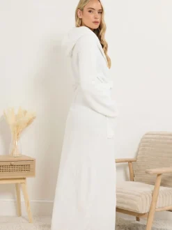 Long Tall Sally White Cotton Touch Hooded Maxi Robe