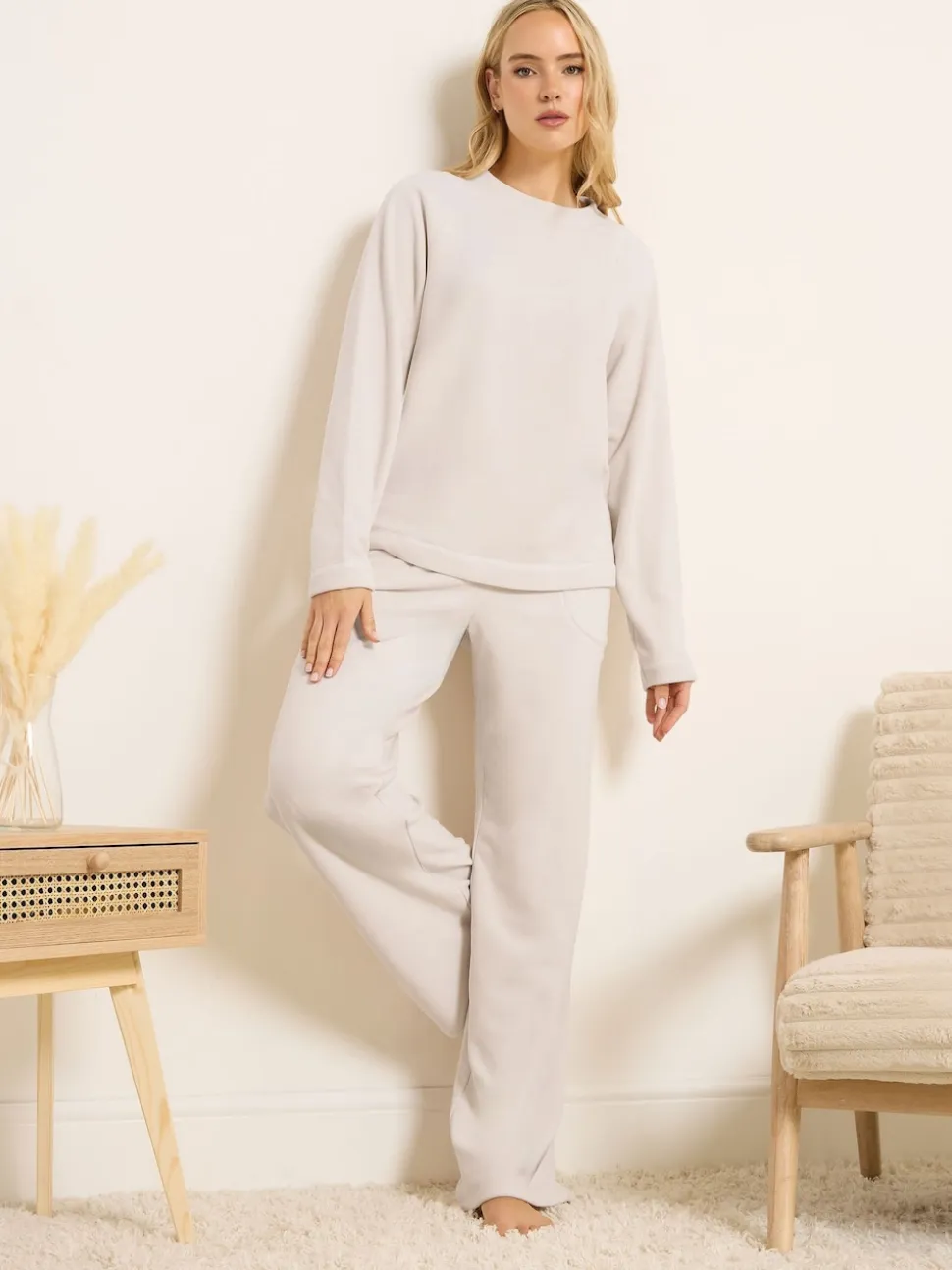 Long Tall Sally White Microfleece Joggers