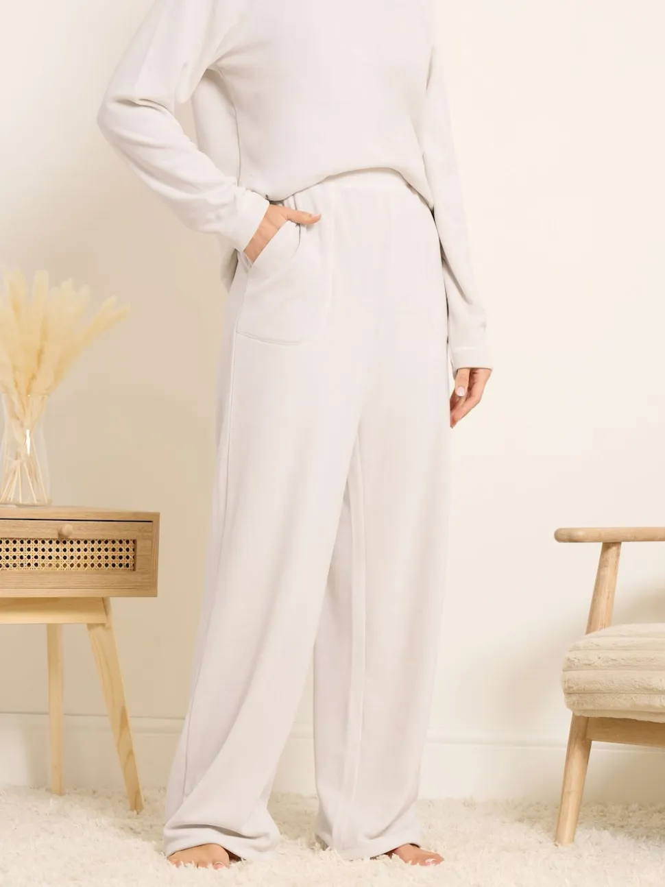 Long Tall Sally White Microfleece Joggers